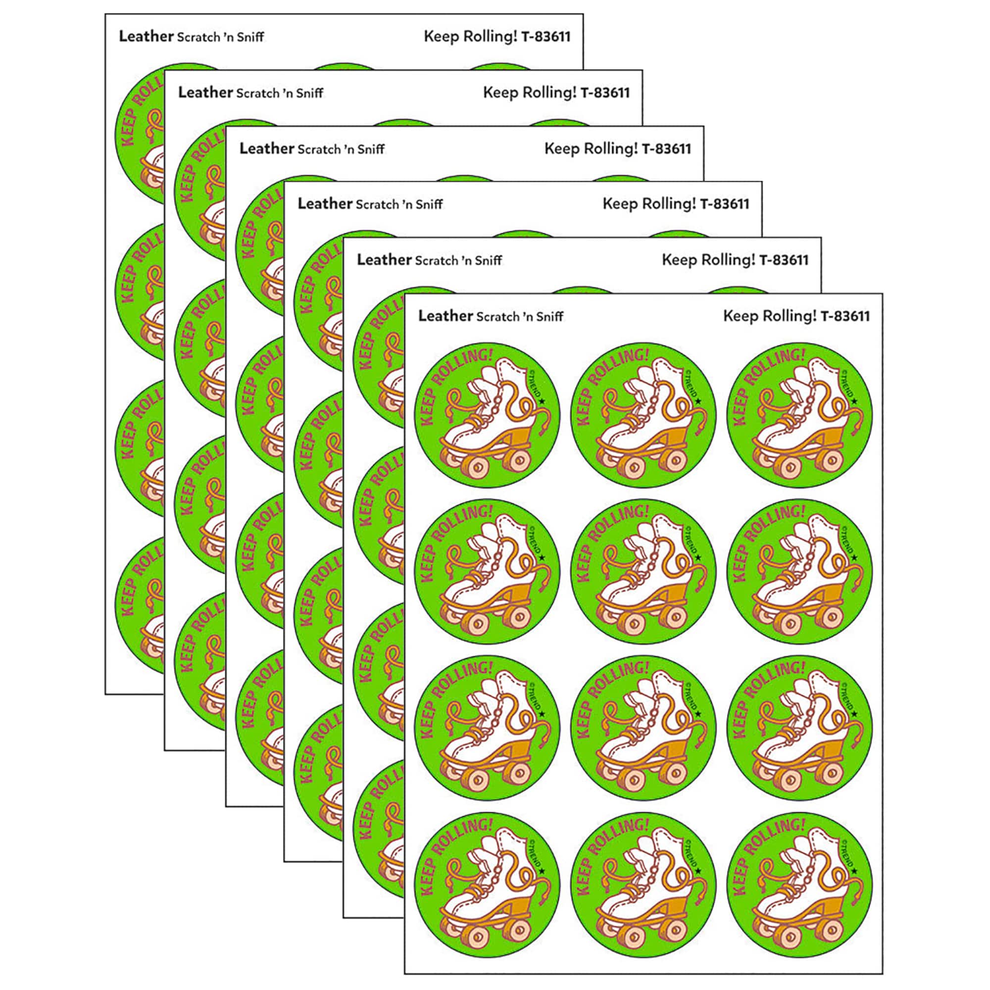TREND Enterprises® Keep Rolling! Leather Scented Stickers, 6 Packs of 24